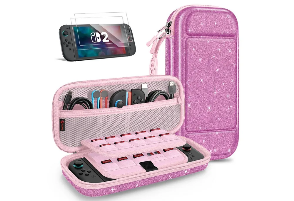 Fintie Nintendo-Schutzhülle Tasche mit 2 Panzerglas für Nintendo Switch 2(2025), 2-in-1 Zubehörset, mit 2 Stücke Schutzfolie, 1 Tragetasche mit großem Fassungsvermögen