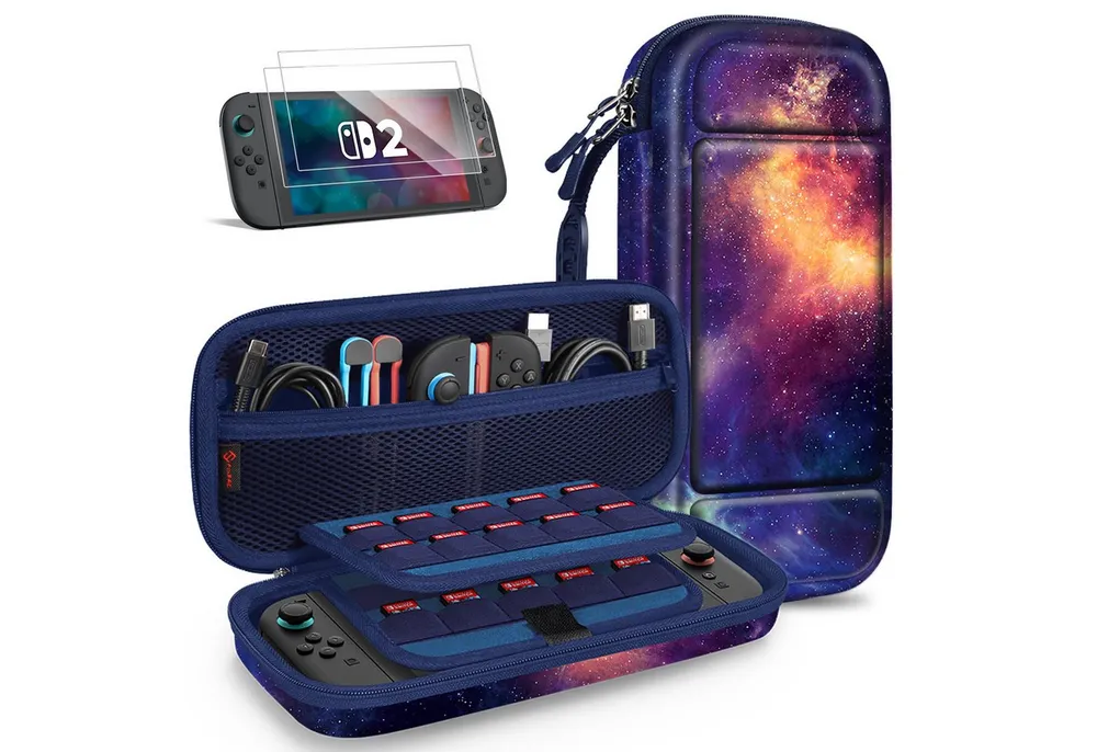 Fintie Nintendo-Schutzhülle Tasche mit 2 Panzerglas für Nintendo Switch 2(2025), 2-in-1 Zubehörset, mit 2 Stücke Schutzfolie, 1 Tragetasche mit großem Fassungsvermögen