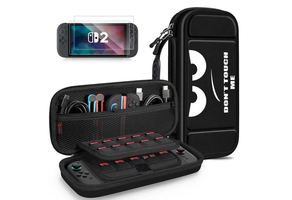 Fintie Nintendo-Schutzhülle Tasche mit 2 Panzerglas für Nintendo Switch 2(2025), 2-in-1 Zubehörset, mit 2 Stücke Schutzfolie, 1 Tragetasche mit großem Fassungsvermögen