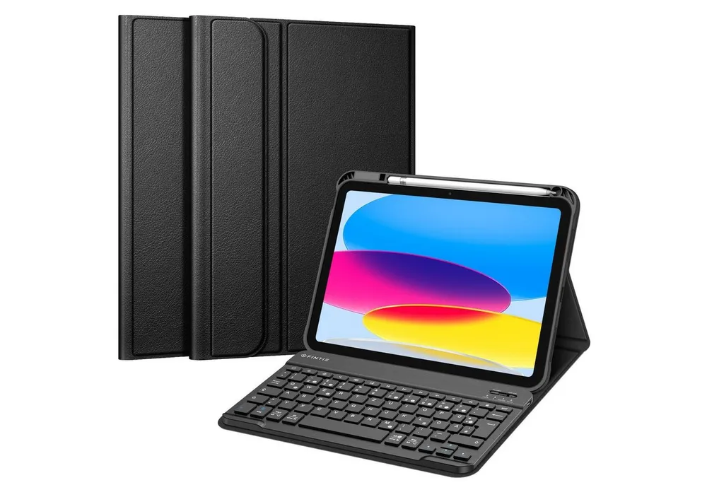 Fintie Tablet-Hülle für iPad 11. Generation 11" 2025(A16), iPad 10. Generation 2022 10.9", Case mit Pencil Halter, magnetisch Abnehmbarer Tastatur(QWERTZ Layout)