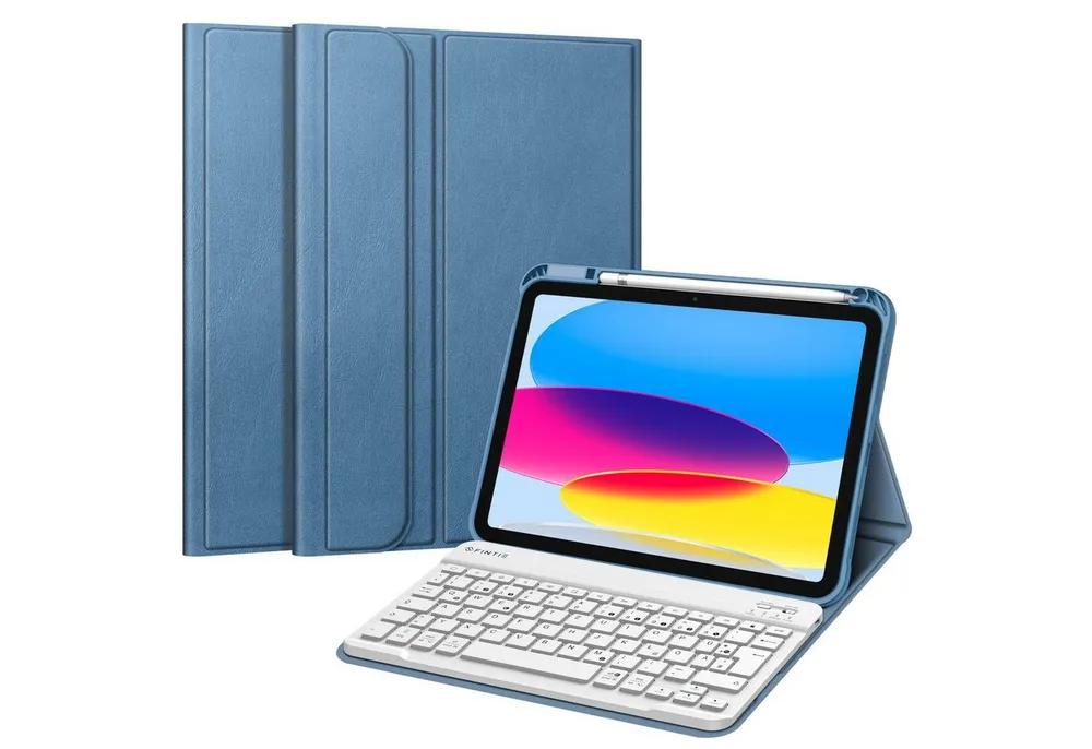 Fintie Tablet-Hülle für iPad 11. Generation 11" 2025(A16), iPad 10. Generation 2022 10.9", Case mit Pencil Halter, magnetisch Abnehmbarer Tastatur(QWERTZ Layout)