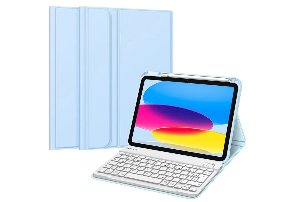 Fintie Tablet-Hülle für iPad 11. Generation 11" 2025(A16), iPad 10. Generation 2022 10.9", Case mit Pencil Halter, magnetisch Abnehmbarer Tastatur(QWERTZ Layout)