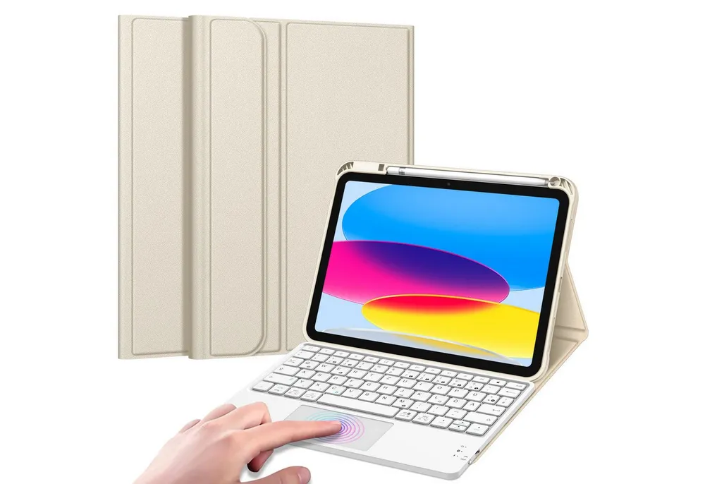 Fintie Tablet-Hülle für iPad 11. Generation 2025 11"(A16), iPad 10. Generation 2022 10.9", mit magnetischer Abnehmbarer Deutscher Touchpad Tastatur-QWERTZ Layout