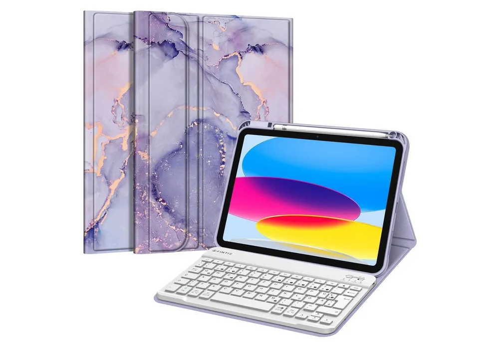 Fintie Tablet-Hülle für iPad 11. Generation 11" 2025(A16), iPad 10. Generation 2022 10.9", Case mit Pencil Halter, magnetisch Abnehmbarer Tastatur(QWERTZ Layout)
