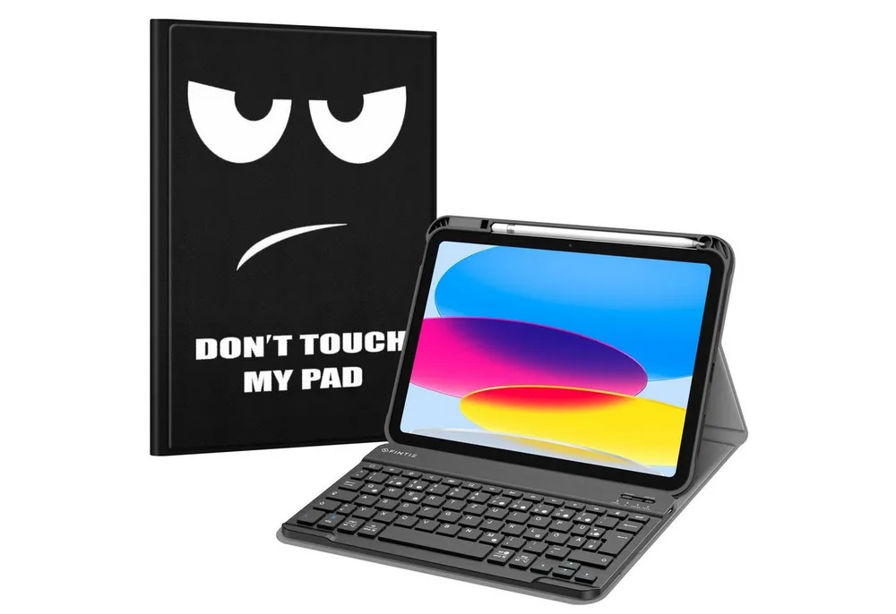 Fintie Tablet-Hülle für iPad 11. Generation 11" 2025(A16), iPad 10. Generation 2022 10.9", Case mit Pencil Halter, magnetisch Abnehmbarer Tastatur(QWERTZ Layout)