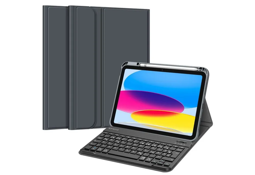Fintie Tablet-Hülle für iPad 11. Generation 11" 2025(A16), iPad 10. Generation 2022 10.9", Case mit Pencil Halter, magnetisch Abnehmbarer Tastatur(QWERTZ Layout)