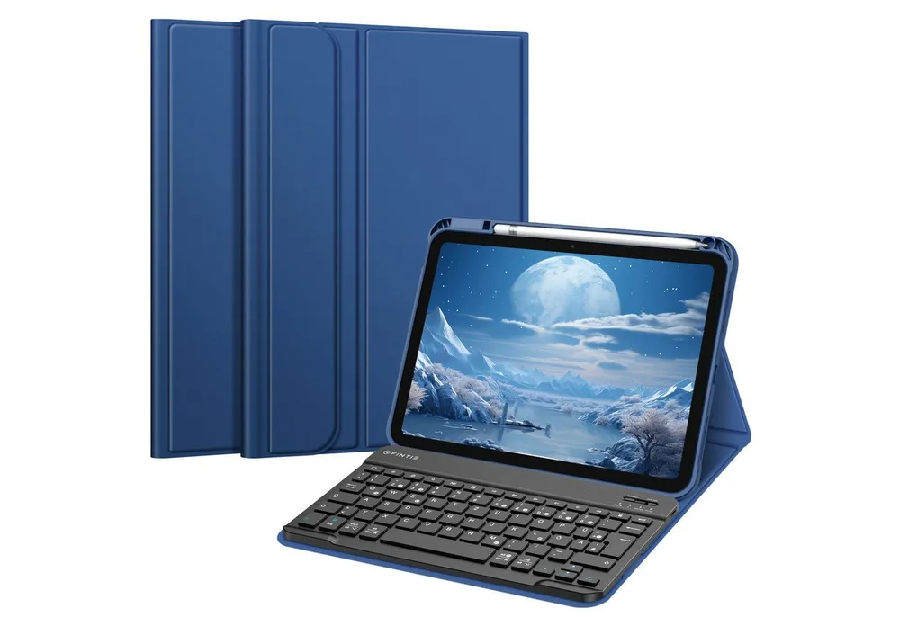 Fintie Tablet-Hülle für iPad 11. Generation 11" 2025(A16), iPad 10. Generation 2022 10.9", Case mit Pencil Halter, magnetisch Abnehmbarer Tastatur(QWERTZ Layout)