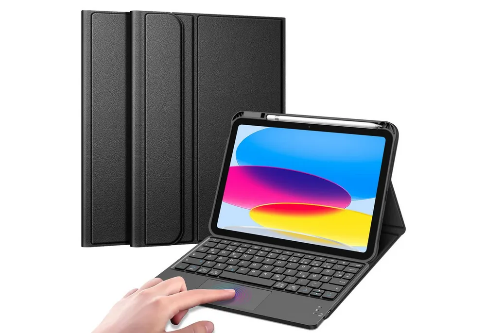 Fintie Tablet-Hülle für iPad 11. Generation 2025 11"(A16), iPad 10. Generation 2022 10.9", mit magnetischer Abnehmbarer Deutscher Touchpad Tastatur-QWERTZ Layout