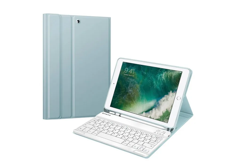Fintie Tablet-Hülle für iPad 9.7 2018 (6. Gen) mit magnetisch QWERTZ Bluetooth Tastatur, Soft TPU Rückseite Gehäuse Keyboard Case mit eingebautem Pencil Halter