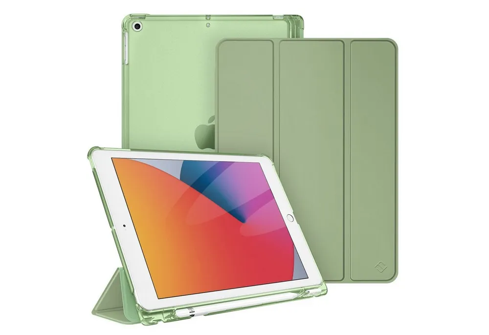 Fintie Tablet-Hülle für iPad 9. Gen 2021/8. Gen 2020/7. Gen 2019 10.2 Zoll mit Stifthalter, ultradünne leichte Case mit transparenter Rückseite & Auto Schlaf/Wach