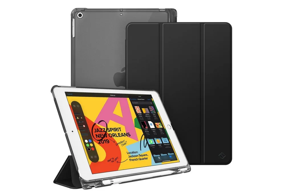 Fintie Tablet-Hülle für iPad 9. Gen 2021/8. Gen 2020/7. Gen 2019 10.2 Zoll mit Stifthalter, ultradünne leichte Case mit transparenter Rückseite & Auto Schlaf/Wach