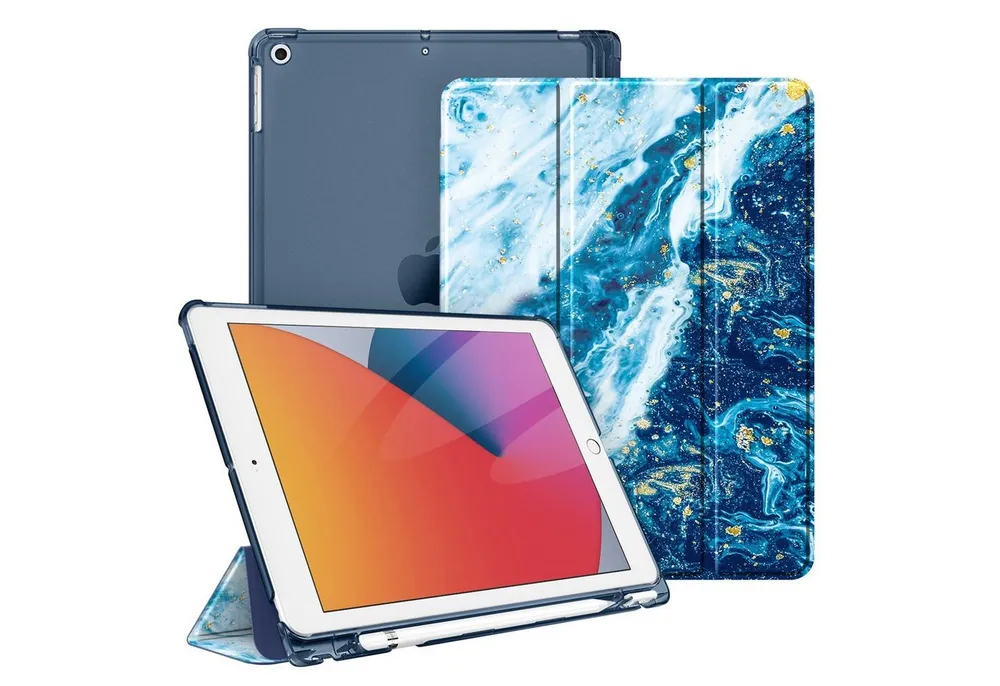 Fintie Tablet-Hülle für iPad 9. Gen 2021/8. Gen 2020/7. Gen 2019 10.2 Zoll mit Stifthalter, ultradünne leichte Case mit transparenter Rückseite & Auto Schlaf/Wach