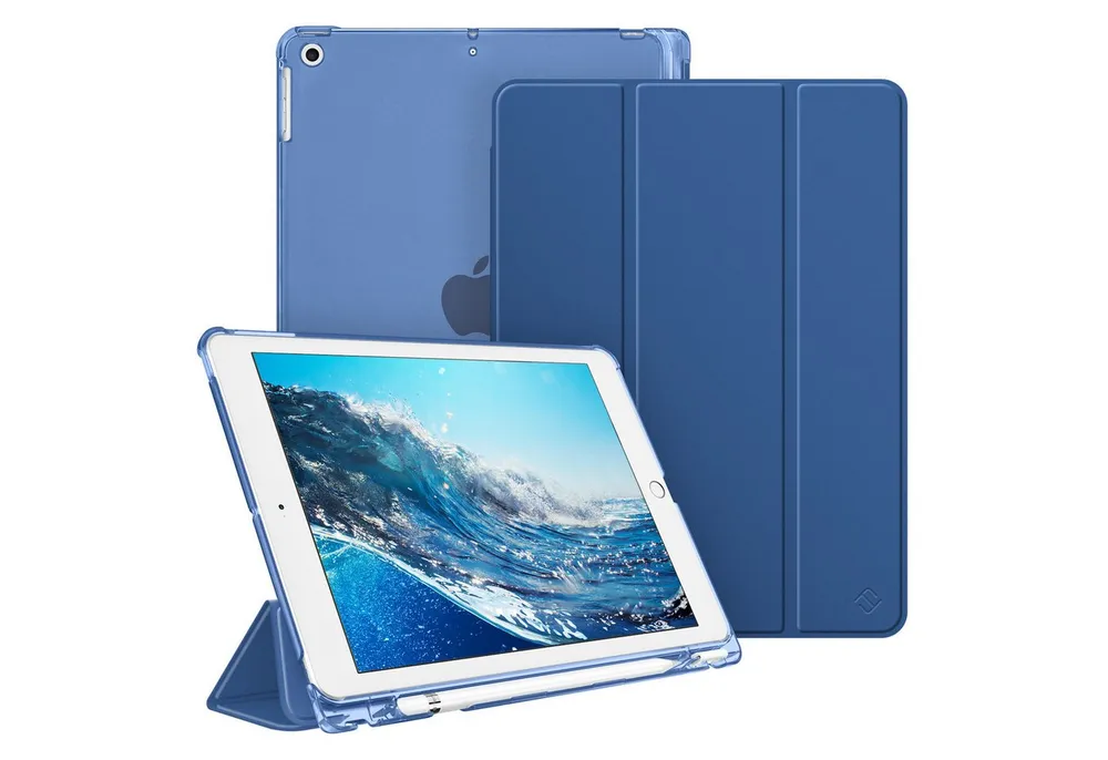 Fintie Tablet-Hülle für iPad 9. Gen 2021/8. Gen 2020/7. Gen 2019 10.2 Zoll mit Stifthalter, ultradünne leichte Case mit transparenter Rückseite & Auto Schlaf/Wach