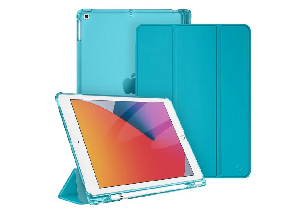 Fintie Tablet-Hülle für iPad 9. Gen 2021/8. Gen 2020/7. Gen 2019 10.2 Zoll mit Stifthalter, ultradünne leichte Case mit transparenter Rückseite & Auto Schlaf/Wach