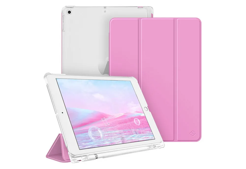 Fintie Tablet-Hülle für iPad 9. Gen 2021/8. Gen 2020/7. Gen 2019 10.2 Zoll mit Stifthalter, ultradünne leichte Case mit transparenter Rückseite & Auto Schlaf/Wach