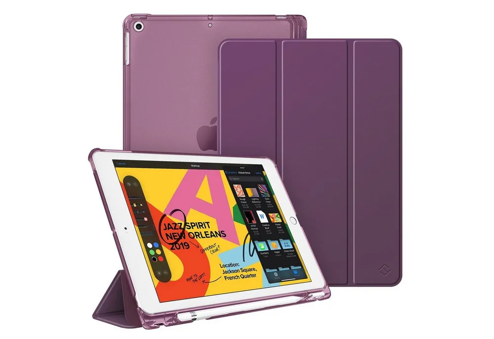 Fintie Tablet-Hülle für iPad 9. Gen 2021/8. Gen 2020/7. Gen 2019 10.2 Zoll mit Stifthalter, ultradünne leichte Case mit transparenter Rückseite & Auto Schlaf/Wach