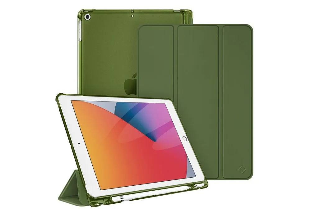 Fintie Tablet-Hülle für iPad 9. Gen 2021/8. Gen 2020/7. Gen 2019 10.2 Zoll mit Stifthalter, ultradünne leichte Case mit transparenter Rückseite & Auto Schlaf/Wach