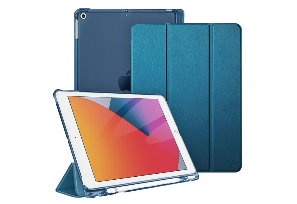 Fintie Tablet-Hülle für iPad 9. Gen 2021/8. Gen 2020/7. Gen 2019 10.2 Zoll mit Stifthalter, ultradünne leichte Case mit transparenter Rückseite & Auto Schlaf/Wach