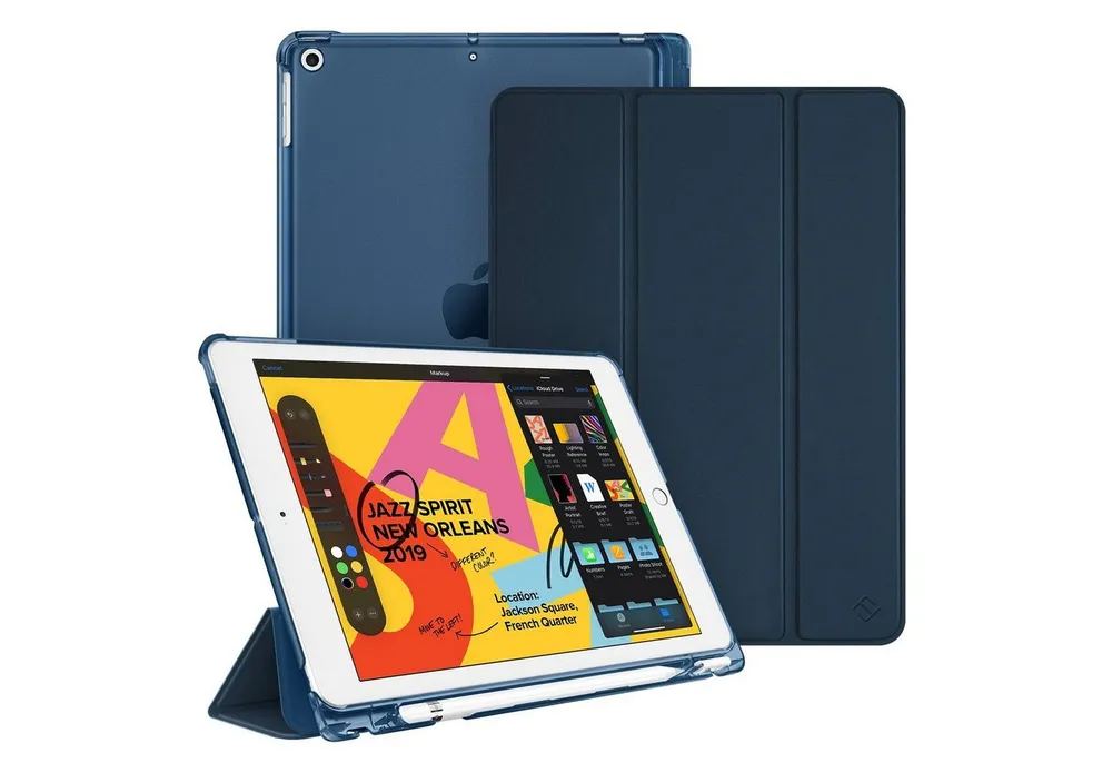 Fintie Tablet-Hülle für iPad 9. Gen 2021/8. Gen 2020/7. Gen 2019 10.2 Zoll mit Stifthalter, ultradünne leichte Case mit transparenter Rückseite & Auto Schlaf/Wach
