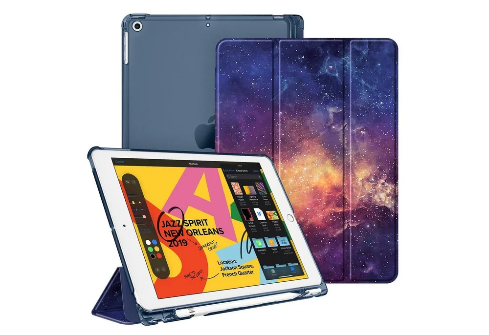 Fintie Tablet-Hülle für iPad 9. Gen 2021/8. Gen 2020/7. Gen 2019 10.2 Zoll mit Stifthalter, ultradünne leichte Case mit transparenter Rückseite & Auto Schlaf/Wach