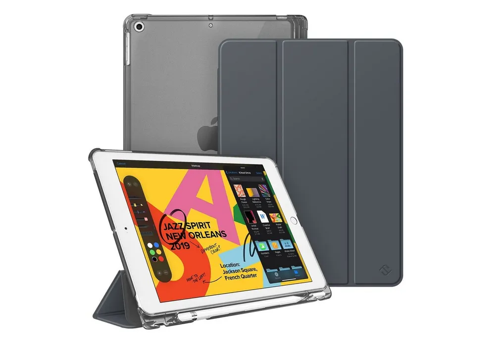 Fintie Tablet-Hülle für iPad 9. Gen 2021/8. Gen 2020/7. Gen 2019 10.2 Zoll mit Stifthalter, ultradünne leichte Case mit transparenter Rückseite & Auto Schlaf/Wach