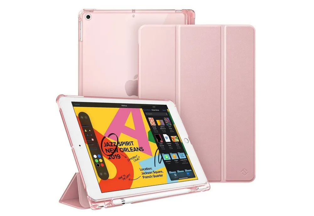 Fintie Tablet-Hülle für iPad 9. Gen 2021/8. Gen 2020/7. Gen 2019 10.2 Zoll mit Stifthalter, ultradünne leichte Case mit transparenter Rückseite & Auto Schlaf/Wach