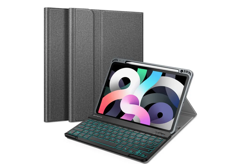 Fintie Tablet-Hülle für iPad Air 11'' M4/M3/M2(2026/2025/2024), iPad Air 5/4 Gen 2022/2020 10.9 Zoll, mit 7 Farben Beleuchtete Abnehmbare QWERTZ Tastatur