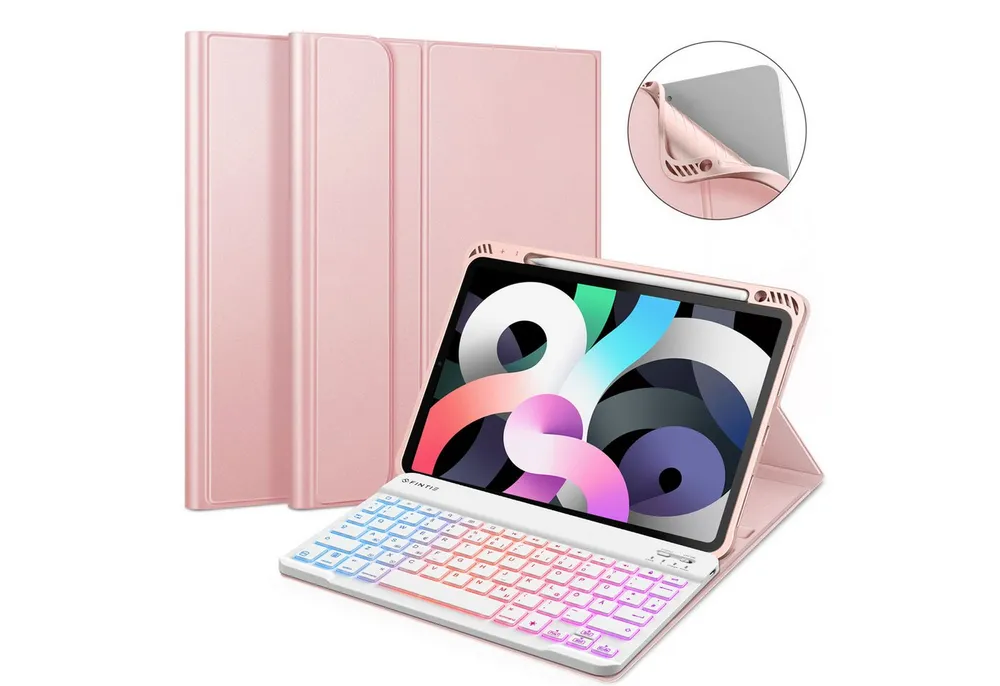 Fintie Tablet-Hülle für iPad Air 11'' M4/M3/M2(2026/2025/2024), iPad Air 5/4 Gen 2022/2020 10.9 Zoll, Keyboard mit DIY Hintergrundbeleuchtung, Deutsches QWERTZ Layout