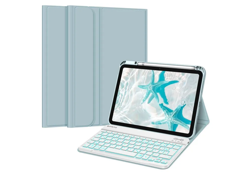 Fintie Tablet-Hülle mit Tastatur für iPad 11 Generation 2025 11'', iPad 10 Gen 2022 10.9'' 11 Zoll/10.9 Zoll, 7-farbige Hintergrundbeleuchtung, Magnetische Bluetooth-Keyboard