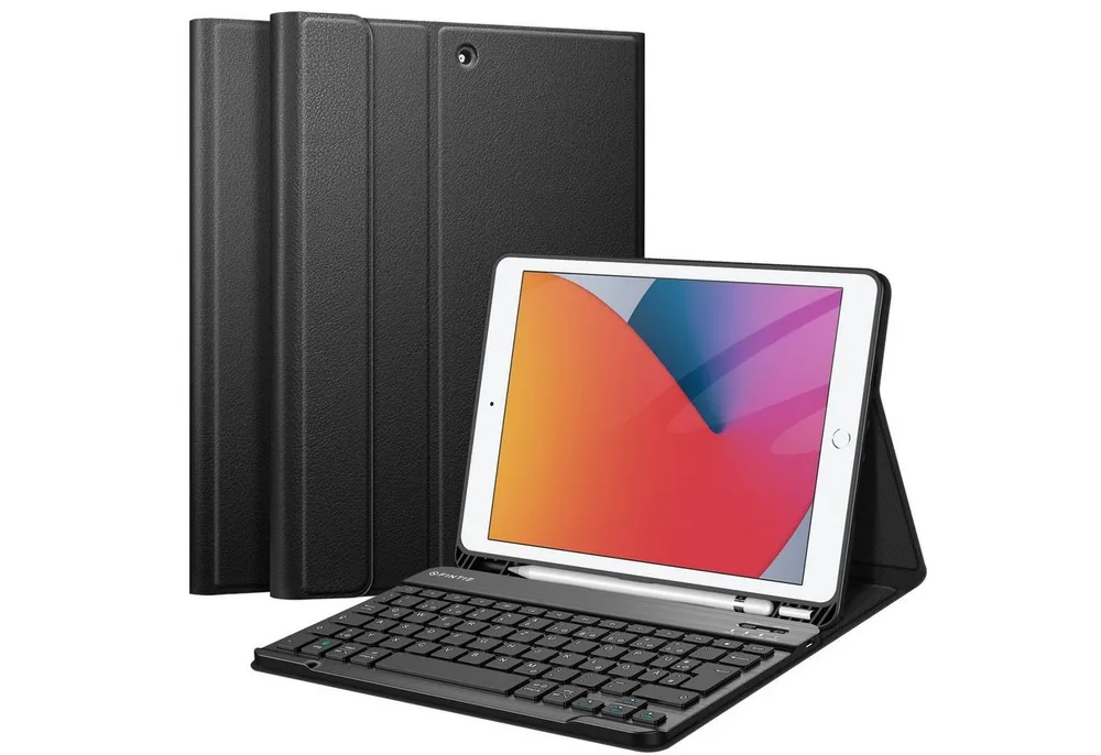 Fintie Tablet-Hülle mit Tastatur für iPad 10.2 Zoll(9/ 8/ 7 Generation - 2021/2020/2019), Soft TPU Case mit Pencil Halter, magnetisch Tastatur mit QWERTZ Layout
