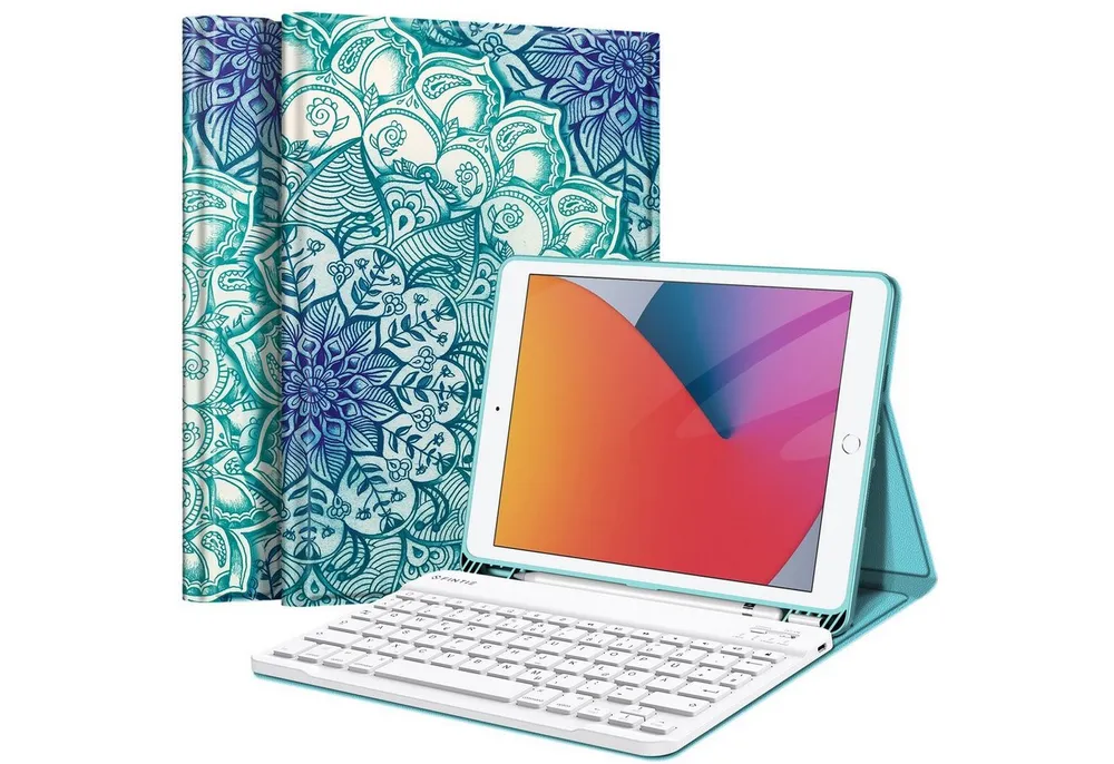 Fintie Tablet-Hülle mit Tastatur für iPad 10.2 Zoll(9/ 8/ 7 Generation - 2021/2020/2019), Soft TPU Case mit Pencil Halter, magnetisch Tastatur mit QWERTZ Layout