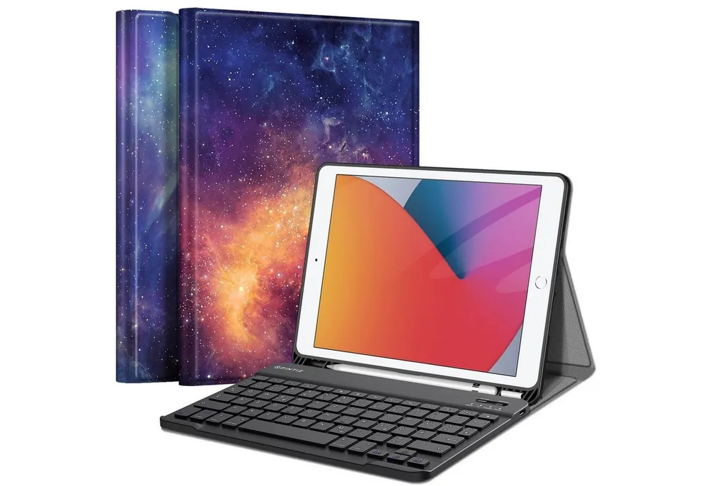 Fintie Tablet-Hülle mit Tastatur für iPad 10.2 Zoll(9/ 8/ 7 Generation - 2021/2020/2019), Soft TPU Case mit Pencil Halter, magnetisch Tastatur mit QWERTZ Layout