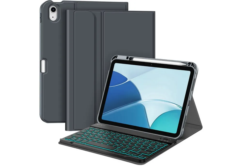 Fintie Tablet-Hülle mit Tastatur für iPad 11 Generation 2025 11'', iPad 10 Gen 2022 10.9'' 11 Zoll/10.9 Zoll, 7-farbige Hintergrundbeleuchtung, Magnetische Bluetooth-Keyboard
