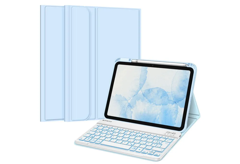 Fintie Tablet-Hülle mit Tastatur für iPad 11 Generation 2025 11'', iPad 10 Gen 2022 10.9'' 11 Zoll/10.9 Zoll, 7-farbige Hintergrundbeleuchtung, Magnetische Bluetooth-Keyboard