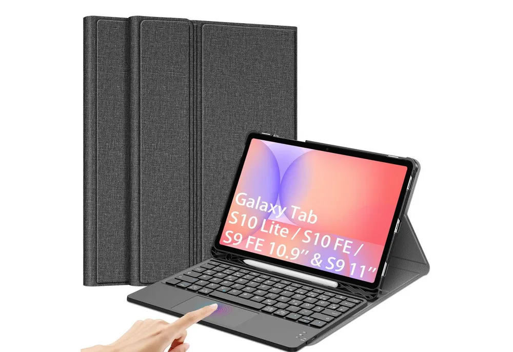 Fintie Tablet-Hülle +Tastatur für Samsung Galaxy Tab S10 Lite/S10 FE/S9 FE 10.9" & S9 11", Deutscher Tastatur mit Touchpad Magnetisch Abnehmbarer Keyboard Cover