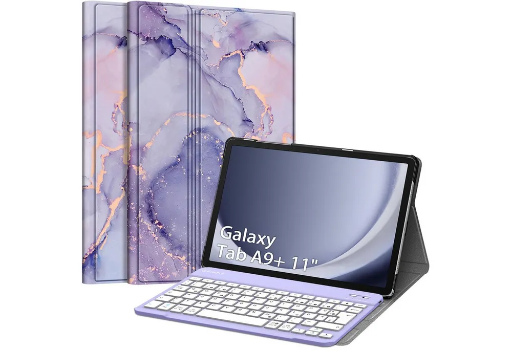 Fintie Tablet-Hülle +Tastatur für Samsung Galaxy Tab A11+ Plus 11" 2025/A9+ Plus 11'' 2023, Keyboard Cover mit Magnetisch Abnehmbarer Deutscher Bluetooth Tastatur