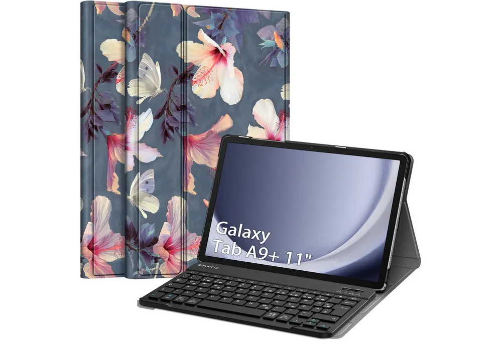 Fintie Tablet-Hülle +Tastatur für Samsung Galaxy Tab A11+ Plus 11" 2025/A9+ Plus 11'' 2023, Keyboard Cover mit Magnetisch Abnehmbarer Deutscher Bluetooth Tastatur