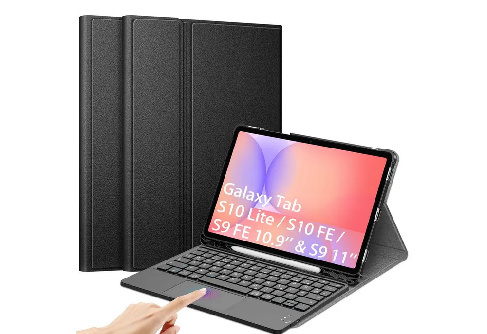 Fintie Tablet-Hülle +Tastatur für Samsung Galaxy Tab S10 Lite/S10 FE/S9 FE 10.9" & S9 11", Deutscher Tastatur mit Touchpad Magnetisch Abnehmbarer Keyboard Cover