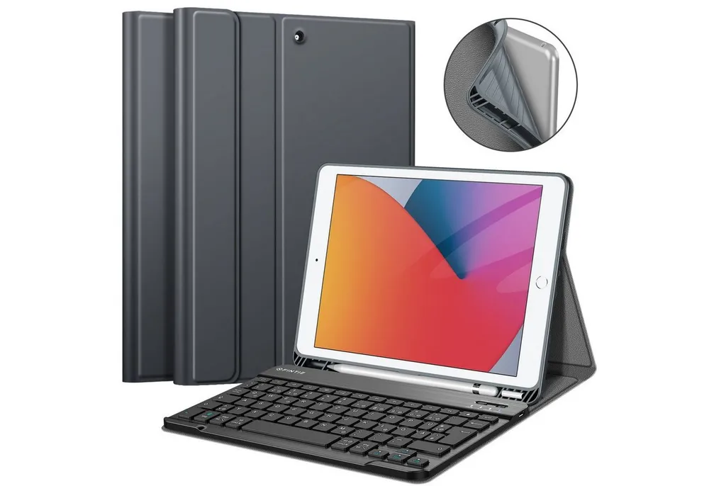 Fintie Tablet-Hülle Tastatur TPU Hülle für iPad 10.2 Zoll(9/8/7 Generation-2021/2020/2019), mit Pencil Halter und magnetisch Tastatur mit QWERTZ Layout