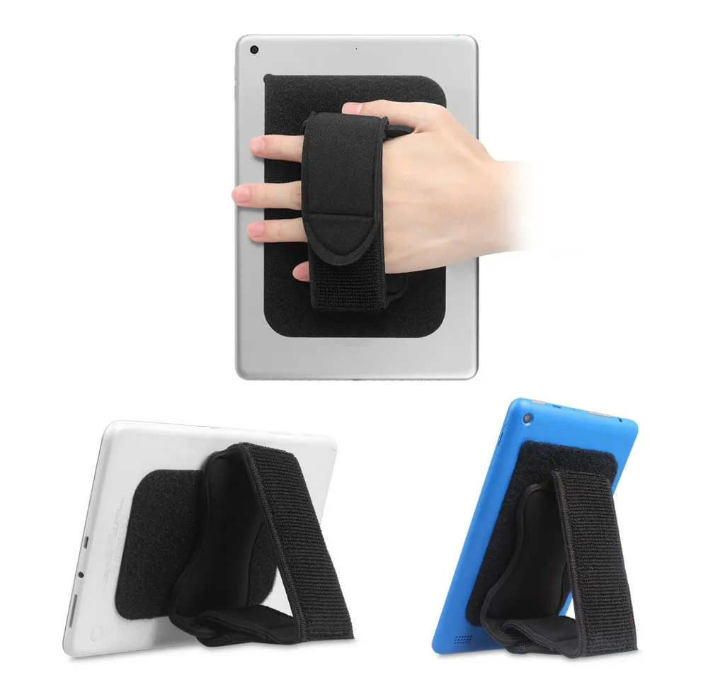 Fintie Tablet-Ständer Handriemen-Halterung für Universal Tablet [Doppelständer] Abnehmbarer, (gepolsterter Klett-Griff mit Klebepatch zur Befestigung von Schlaufe, für iPad/Samsung und alle 7-11" Tablets)
