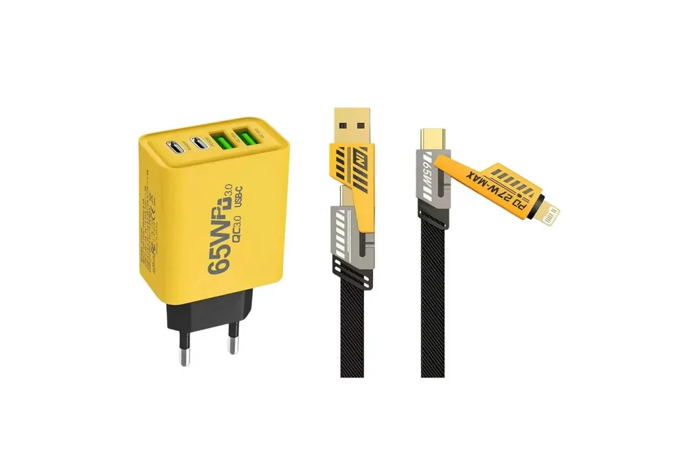 Firelia Ladegerät 65W inkl. Ladekabel USB-C Smartphone-Ladegerät (Schnellladeadapter 4 in 1 Netzteil)