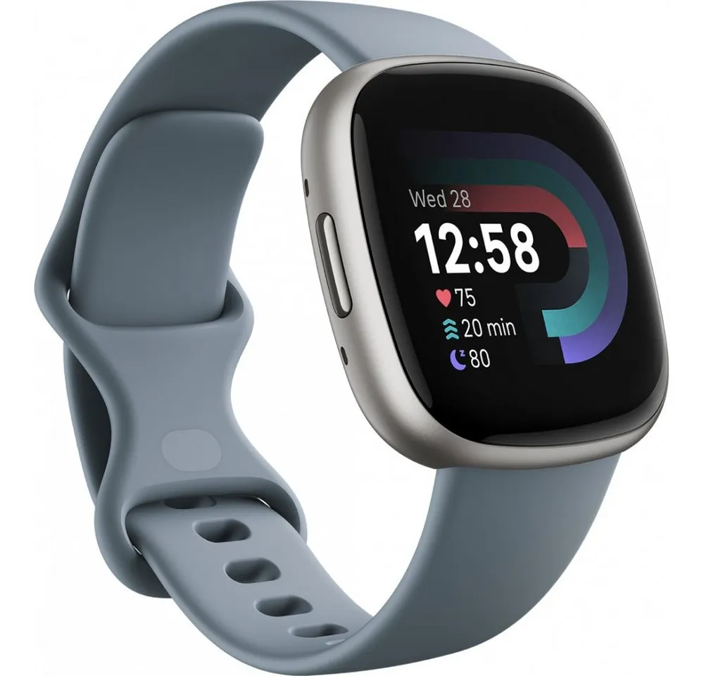 fitbit Fitbit Versa 4 Smartwatch Wasserfallblau Platinschale Smartwatch (iOS - Apple), Fitbit Versa 4, Wasserfallblau mit platin Gehäuse