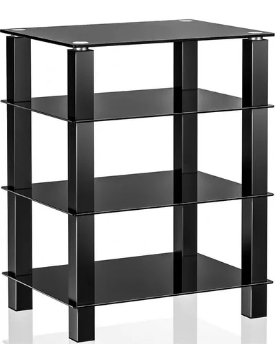 FITUEYES TV-Ständer 4-stöckiges Glasregal für HiFi‑Geräte, Lautsprecher & TV, (Medienregal aus Aluminium und gehärtetem Glas)