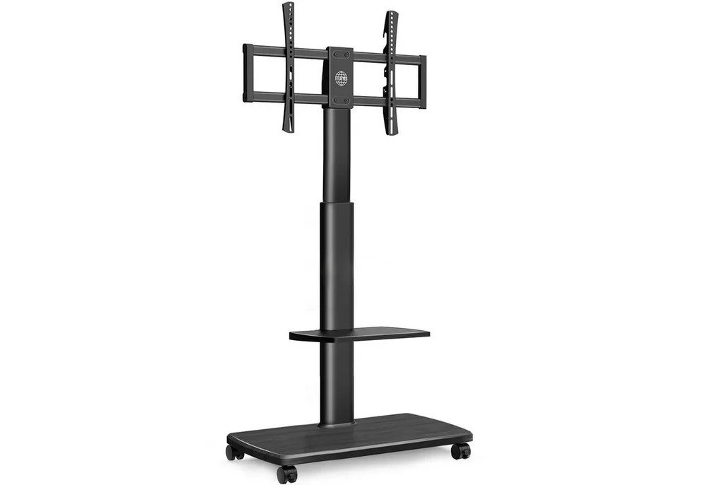 FITUEYES TV-Ständer mobile TV-Halterung mit Ablage, Rollen, 32-70 Zoll, (bis 70,00 Zoll, höhenverstellbar, ±30° schwenkbar, Holzbasis)