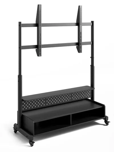 FITUEYES TV-Ständer TV Rollwagen mit feststellbaren Rädern, Ablage, 2 Fächern, Lochplatte, (bis 100,00 Zoll, höhenverstellbare, mobile TV-Halterung, 70-100 Zoll)