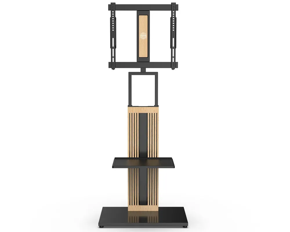 FITUEYES TV-Ständer TV-Standfuß mit verstellbarer Ablage, 32-65 Zoll, (bis 65,00 Zoll, höhenverstellbar, schwenkbar ±30°, aus Buchenholz)