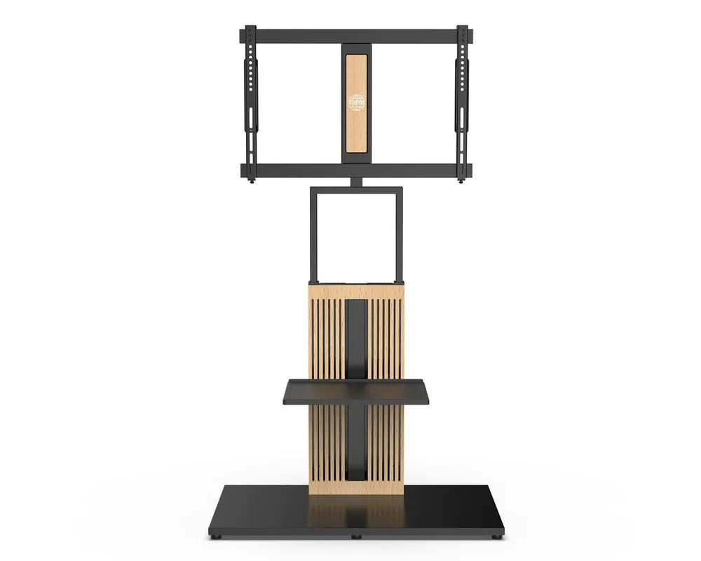 FITUEYES TV-Ständer TV-Standfuß mit verstellbarer Ablage, 55-88 Zoll, (bis 88,00 Zoll, höhenverstellbar, ±30° schwenkbar, aus Buchenholz)