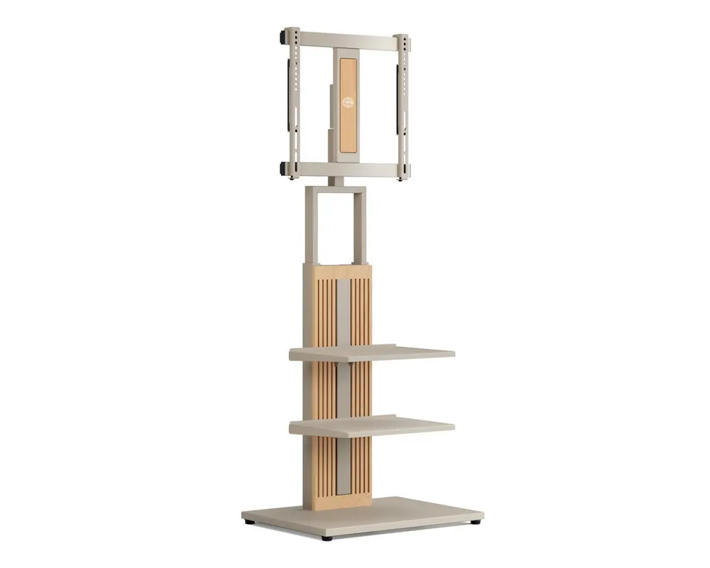 FITUEYES TV-Ständer TV-Standfuß mit verstellbarer Ablage, 32-65 Zoll, (bis 65,00 Zoll, höhenverstellbar, schwenkbar ±30°, aus Buchenholz)