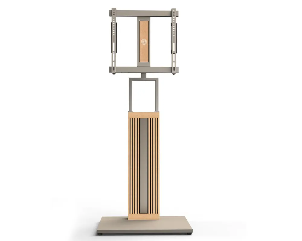 FITUEYES TV-Ständer TV-Standfuß mit verstellbarer Ablage, 32-65 Zoll, (bis 65,00 Zoll, höhenverstellbar, schwenkbar ±30°, aus Buchenholz)
