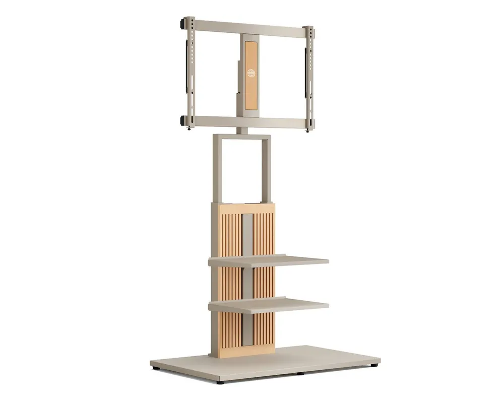 FITUEYES TV-Ständer TV-Standfuß mit verstellbarer Ablage, 55-88 Zoll, (bis 88,00 Zoll, höhenverstellbar, ±30° schwenkbar, aus Buchenholz)